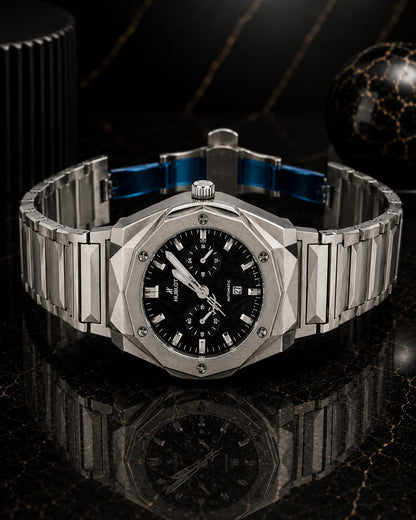 Premium HBLT Semi-Automatic Watch With Silver Chain And Black Dial