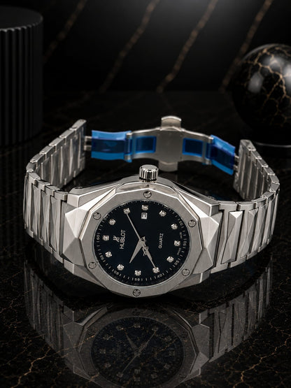 HBLT Semi-Automatic Watch Silver Chain And Black Dial