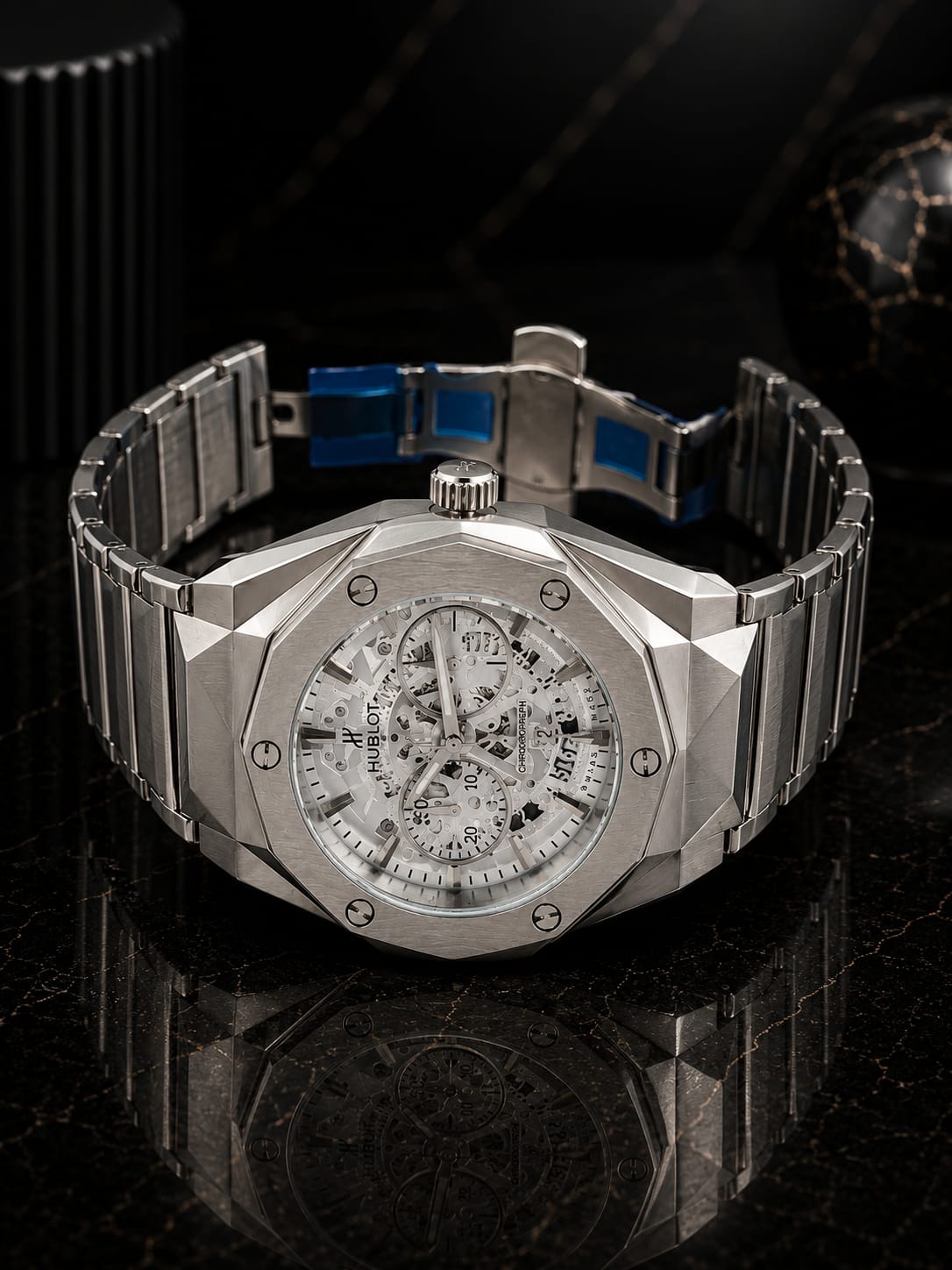 HBLT Watch With Silver Chain And White Dial