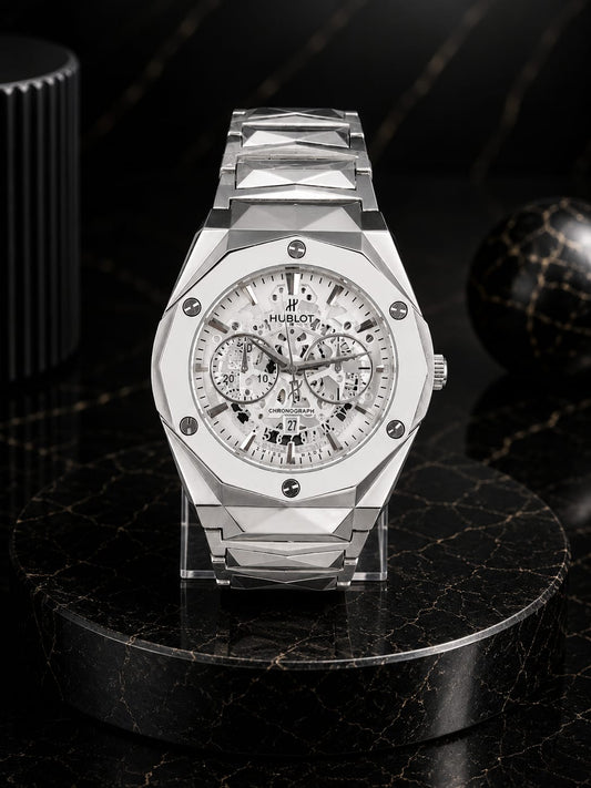 HBLT Watch With Silver Chain And White Dial