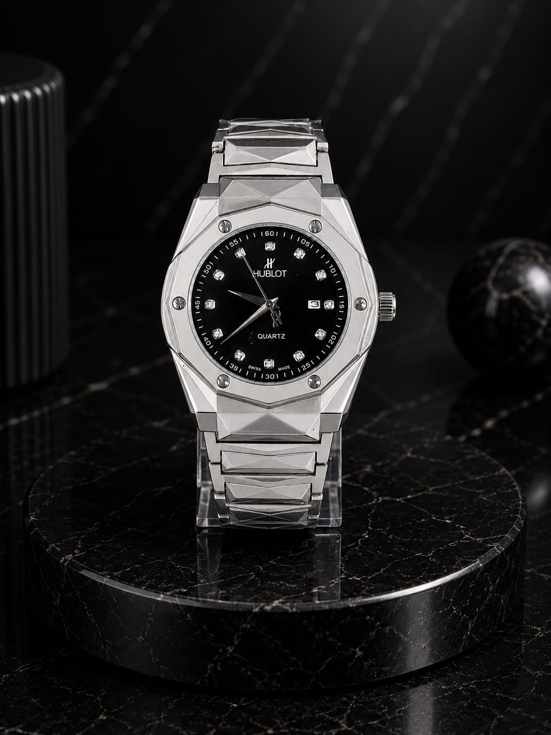 HBLT Semi-Automatic Watch Silver Chain And Black Dial