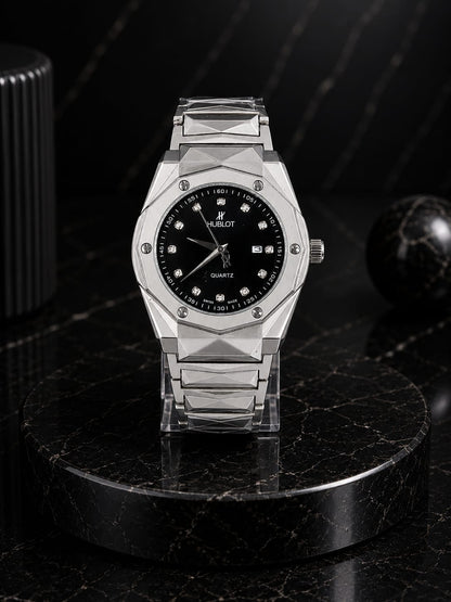 HBLT Semi-Automatic Watch Silver Chain And Black Dial