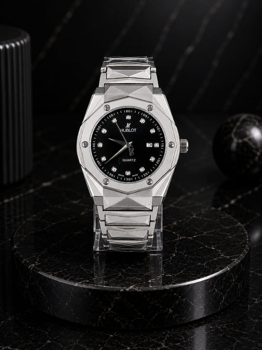 HBLT Semi-Automatic Watch Silver Chain And Black Dial